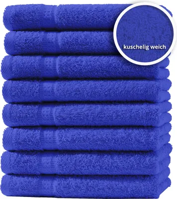 Produktbild von 8er Set Gästetücher Handtücher Duschtücher Badetücher Frottee 100% Baumwolle, Farbe:Royal / Blau, Größe:Handtücher 50x100 cm