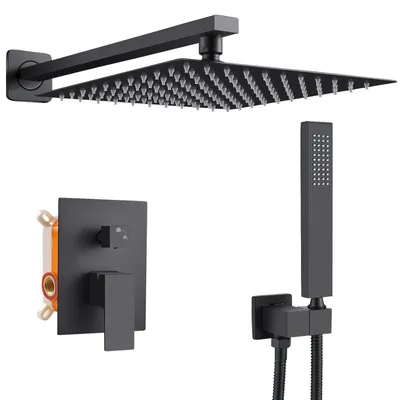 Unterputz-Duschsystem, Regendusche-Set, 2 Funktionen, Schwarz