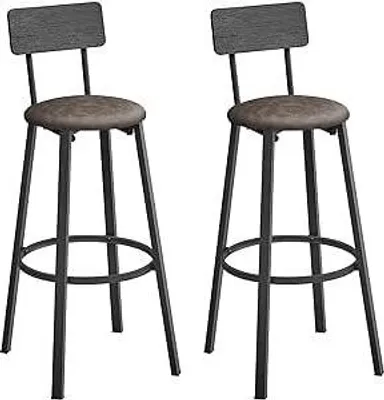Image de VASAGLE Tabouret de bar, lot de 2, chaise de cuisine, rembourré, PU, assise 75,5 cm, repose-pieds, montage facile, industrie, salle à manger, cuisine