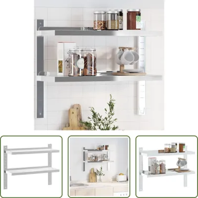 Zdjęcie produktu dla The Living Store Półka ścienna z 2 półkami 75x23,5x60 cm srebrna stal nierdzewna