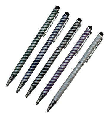 Produktbild von 5x Davii Touchpen Kugelschreiber Eingabe stift Tablet Handy Metall Streifen, Farbe:Mehrfarbig