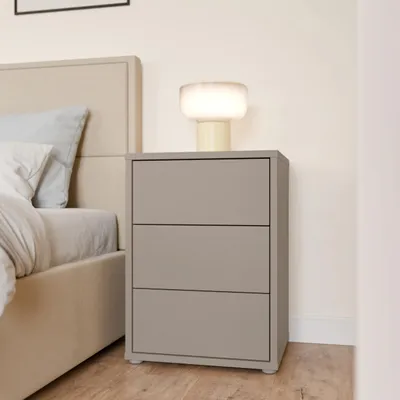 Produktbild von Forte ALICE SPRINGS Nachtschrank 50, modern-minimalistisch, 3 Schubladen, Schlafzimmer, Holzwerkstoff, Taupe, 49,8 cm breit x 68,7 cm hoch x 41,5 cm tief
