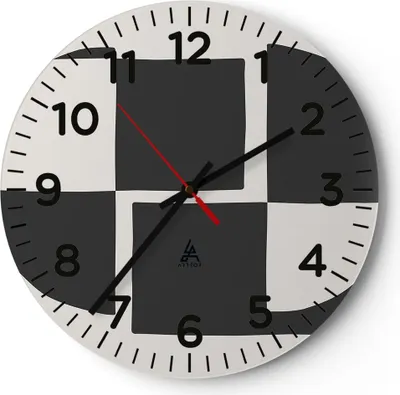 Produktbild von Wanduhr - Rund - Glasuhr - Abstraktion Kontrast Figuren - 30x30cm - Schleichendes Uhrwerk - Lautlos - zum Aufhängen bereit - Dekoration Modern - Wanddekoration aus Glas - C4AR30x30-4495