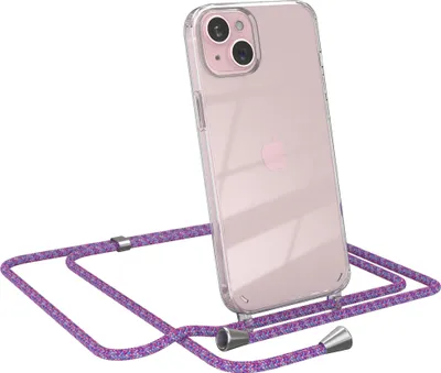 Produktbild von EAZY CASE Handykette kompatibel mit Apple iPhone 15 Plus, Handyhülle mit Umhängeband, Handykordel, Schutzhülle Clear, Band in Bunt