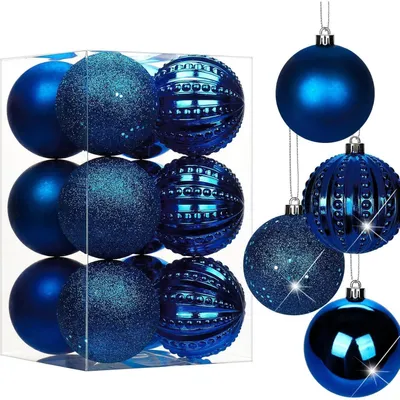 Productafbeelding van Briful, kerstornamenten van 8 cm, 12 stuks onbreekbare kerstballen, decoraties voor de kerstboom, donkerblauw