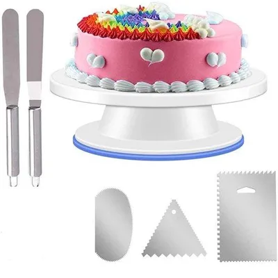 Image de Lot de 6 spatules à gâteau, 28 x 7 cm, pivotant à 360°, idéal pour la confection de gâteaux, de pâte à sucre, la décoration de gâteaux, les tartes, les cupcakes, la crème au beurre, le glaçage, etc.