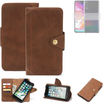 Produktbild von K-S-Trade Handyhülle kompatibel mit Samsung Galaxy A70 Schutz Hülle Walletcase Bookstyle Tasche Case Handytasche Wallet Flipcase Cover PolyurethanBraun (1x)