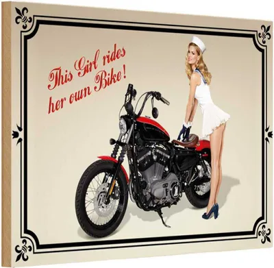 Produktbild von vianmo Holzschild 20x30 cm Motorrad this girl rides her own Bike Auto Garage Werkstatt