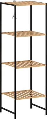 Produktbild von Standregal Badregal aus Bambus und Stahl, mit 4 Ablagen, 4-stöckiges Bücherregal, 36,5 x 33 x 110 cm, Natur