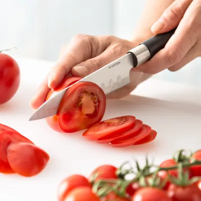 Image de Klarstein Couteau Cuisine, Lot 7 Couteau de Cuisine Professionnel avec Bloc, Set Couteaux et Ustensiles de Cuisine en Acier Inoxydable, Kit Support Blocs Couteaux Professionnelle, Résistants Rayures