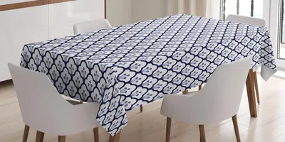 Produktbild von ABAKUHAUS Niederländisch Tischdecke, Blau tonte traditionelles Delftware-Muster-abstrakte dekorative Blumenskalen, 140 x 170 cm, Indigo und Weiß