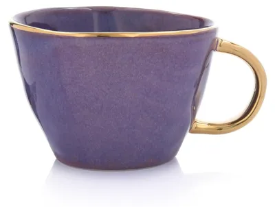 Imagen del producto de DUKA - Taza de café, taza de porcelana, taza de café - 300 ml. Taza de gres de color lila y dorado con esmalte reactivo, diseño "Siren" de DUKA