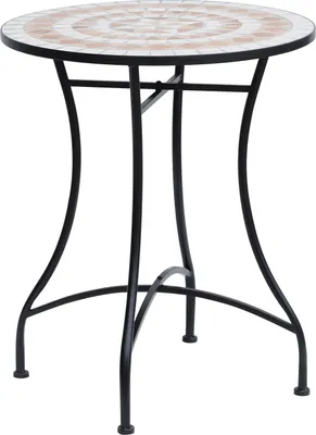 Produktbild von Gartentisch Mosaiktisch rund Ø60cm, Keramik & Stahl in Orange & Weiß, 71cm Höhe