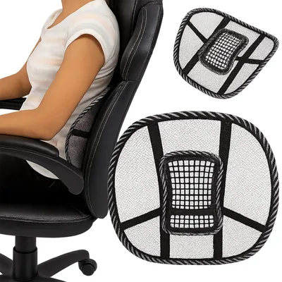 Zdjęcie produktu dla Podpórka pod plecy podkładka lędźwiowa ergonomiczna do fotela krzesła auta czarna 40 x 40 cm