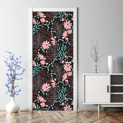 Produktbild von Dekorative Abnehmbarer Wandsticker Türtapete selbstklebend Böhmisch Frühlingsblumen Vintage 70 x 200 cm