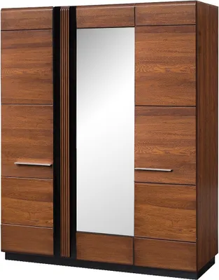 Produktbild von Furniture24 Kleiderschrank Porti 73 Schrank 3 Türiger mit 2 Kleiderstangen und Spiegel Eiche Massivholz Naturfurnier Eiche Antik