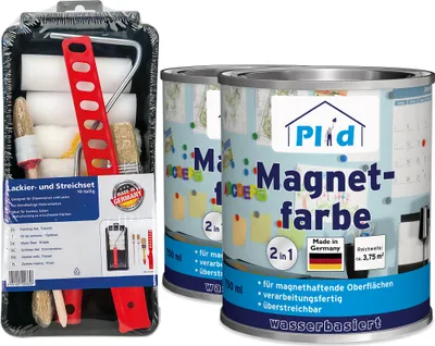 Produktbild von Plid Magnetfarbe 1,5 L für ca. 8 m² Anthrazitgrau + Anstreichset | Magnetlack & Wandfarbe magnetisch| Überstreichbar, geruchsarm, hohe Magnetkraft