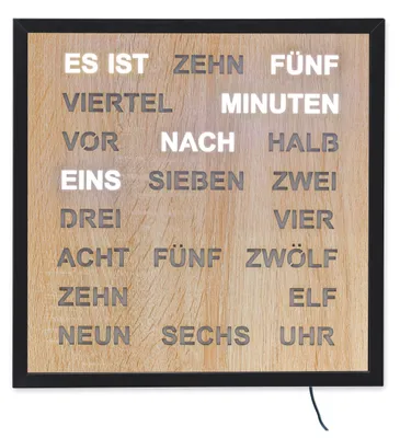 Produktbild von AMS T1267 Tischuhr mit lackiertem Metallgehäuse und LED-Wortuhr