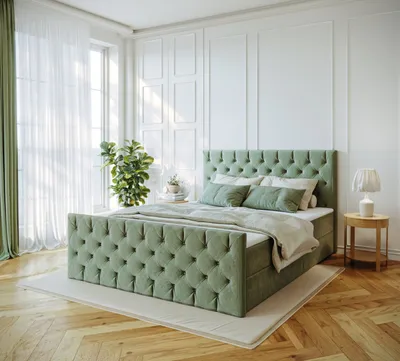 Produktbild von Emoebel24 Boxspringbett 180x200cm mit 2 Bonell-Matratzen H3, 2 Bettkasten,Komplett Bett, Polsterbett mit Topper, Bett Grün VENUS