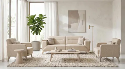 Productafbeelding van Bankstel, modern design, model van een ontwerper, beige kleur, elegant, geschikt voor de woonkamer
