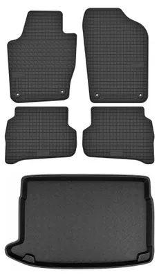 Image de Tapis en caoutchouc + bac de coffre pour Volkswagen Polo V 2009-2017 (hayon, plancher haut) – 5 pièces, noirs, sur mesure