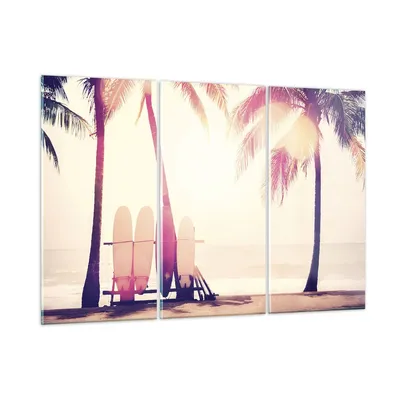 Produktbild von Bilder auf glas - 3 Teile - Fackel Strand Surfen - 105x70cm - Glasbilder - Wandbilder - Bilder - zum Aufhängen bereit - Wanddekoration aus Glas - Glas Bilder - Wandbild auf Glas - GCE105x70-4593
