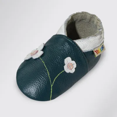 Produktbild von YALION Baby Lauflernschuhe weiches Leder Blumen Grün Krabbelschuh 18/19EU