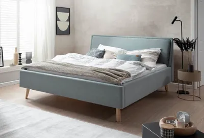 Produktbild von Polsterbett Doppelbett Bett Frieda mit Stoffbezug Stelar Sawana 72 Sawana Eisblau-ohne Bettkasten-140 x 200 cm-eichefarbig