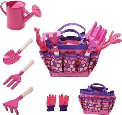 Produktbild von Famanu Kinder-Gartenwerkzeugset - 6-teilig mit Gießkanne, Handschuhen, Schaufel, Rechen, Schaufel (rosa)