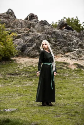 Produktbild von Mittelalter Kleid grün Rundhals knöchellang Baumwolle "Alvilda" M