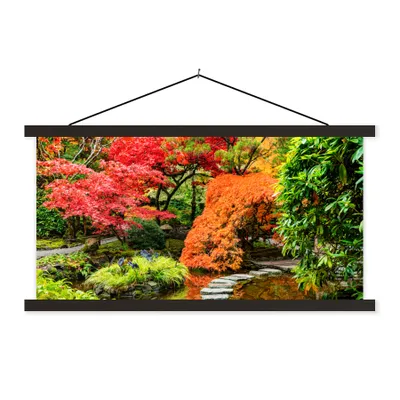 Produktbild von MuchoWow® Textilposter Bäume - Japanisch - Steine - Weg - Natur 120x60 cm mit schwarzem Rahmen - Dekoration Schlafzimmer