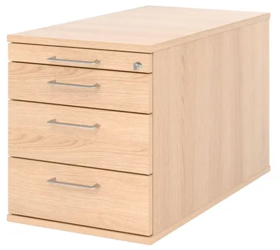 Produktbild von Rollcontainer abschließbar BxTxH 428x800x512 mm 1 x  Utensilienfach, 3 Schubladen, eiche