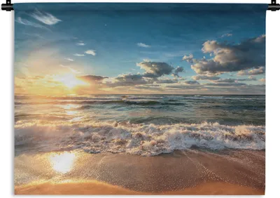 Produktbild von MuchoWow® Wandteppich Wandbehang Strand - Meer - Sonnenuntergang 60x45 cm Tapisserie Dekoration Wandtuch - Das Schlafzimmer