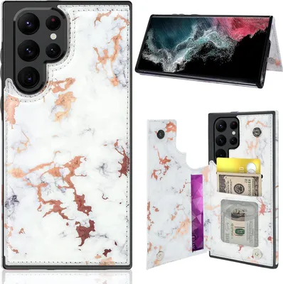 Obrázok produktu pre Samsung Galaxy S22 UltraPolyuretánKožené Puzdro S Peňaženkou, Biely Mramor