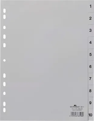 Immagine prodotto di DURABLE Divisorio A4 in PP 10 tasti 1-10 con cavalierini prestampati , Grigio, 651110