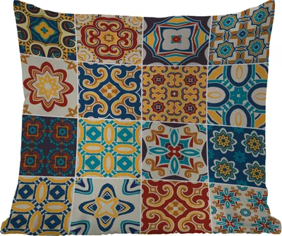 Produktbild von MuchoWow® Outdoor Kissen - Blumen - Vintage - Muster - Blau - Orange - 50x50 cm - Wetterfest - Lounge Kissen - Komfortabel - Kissen mit Bild