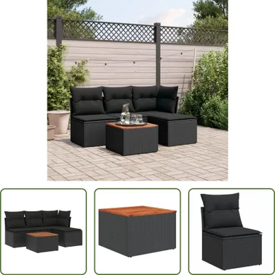 Produktbild von The Living Store 5-tlg. Garten-Sofagarnitur mit Kissen Schwarz Poly Rattan