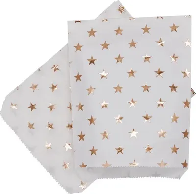 Immagine prodotto di Go Go Gadget – Sacchetti per biscotti – Sacchetti regalo – Sacchetti per compleanni – Sacchetti per feste – Sacchetti per caramelle – 13 x 18 cm – Set da 25 pezzi – Motivo: stella – Bianco/oro rosa