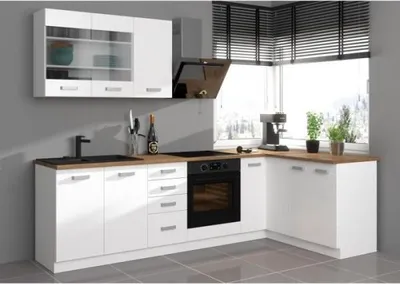 Image de ATLAS Cuisine d'angle complète avec 8 éléments (réversibles droite/gauche) - blanc - 270 cm - Plan de travail non fourni
