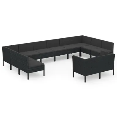 Produktbild von vidaXL 12-tlg. Garten-Lounge-Set mit Auflagen Poly Rattan Schwarz