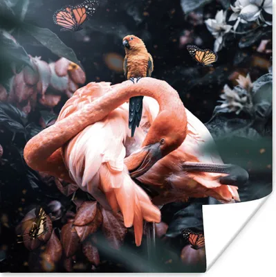 Produktbild von MuchoWow® Poster Pflanzen - Flamingo - Dschungel 50x50 cm - Wohnzimmerdekoration