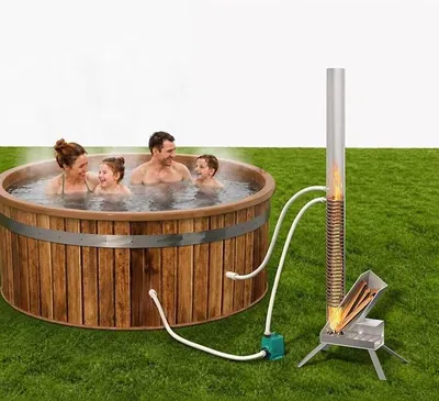 Produktbild von Outdoor Poolheizung Holz Feuertonne, Tragbarer Brennholz Wärmepumpe, Edelstahl-Heizspirale Wärmetauscher Holzfeuer-Poolheizung für Spas