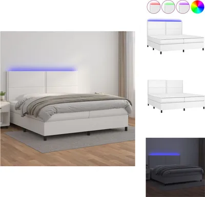 Produktbild von vidaXL Boxspringbett mit Matratze & LED Weiß 200x200 cm Kunstleder -  Betten & Bettgestelle