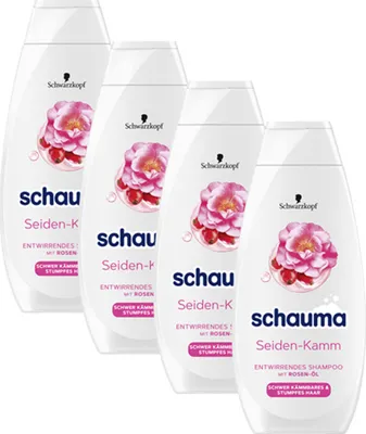 Obrázok produktu pre Schauma Šampón Hodvábny hrebeň s ružovým olejom matné vlasy 400ml balenie 4