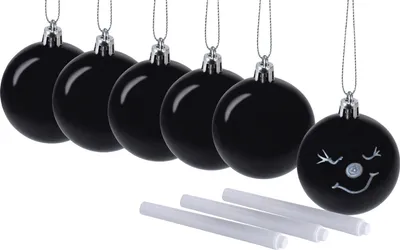 Obrázek produktu pro 1.10 černých vánočních ozdob na stromeček k označení - sada 6 ks / Ø 6 cm - včetně popisovače