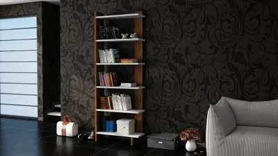 Productafbeelding van Skye Decor, Artikelnummer ELG, Wit, Notenhoutkleur, Boekenkasten, 170x46,8x21,3 cm, 100% melaminecoating op spaanplaat