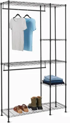 Productafbeelding van Amazon Basics - Metalen hangend opbergrek met opbergvakken - Zwart - 114 x 36 x 193cm