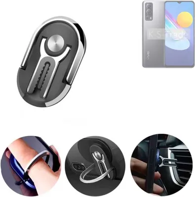 Produktbild von K-S-Trade 3in1 Smartphone-Ring Handy-Ring kompatibel mit Vivo Y72 5G Fingerhalterung  Handyring Tischständer Lüftungsgitter-Halterung Tisch Ständer
