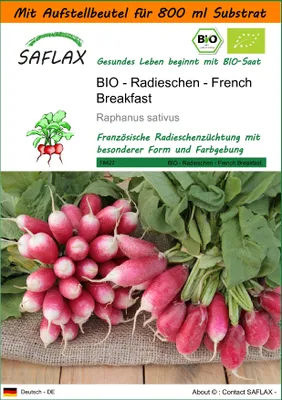 Produktbild von SAFLAX - Garden in the Bag - BIO - Radieschen - French Breakfast - 150 Samen - Mit Anzuchtsubstrat im praktischen, selbst aufstellenden Beutel - Raphanus sativus
