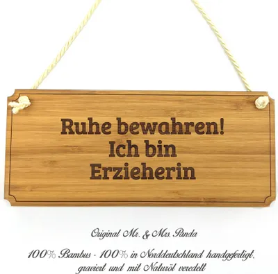 Produktbild von Mr. & Mrs. Panda Firmenschild Erzieherin - Geschenk, Shabby, Landhaus, Werbeschild, Geschenkidee, Rente, Graviert, Türschild, Holz, Holzschild, Wegweiser, Schild